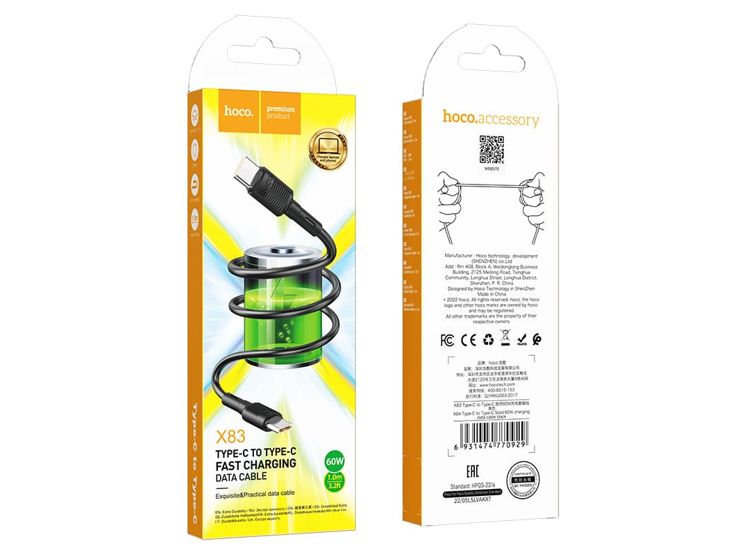 CABLES HOCO USB TIPO C  X83 VICTORY 60W BLANCO 1 M