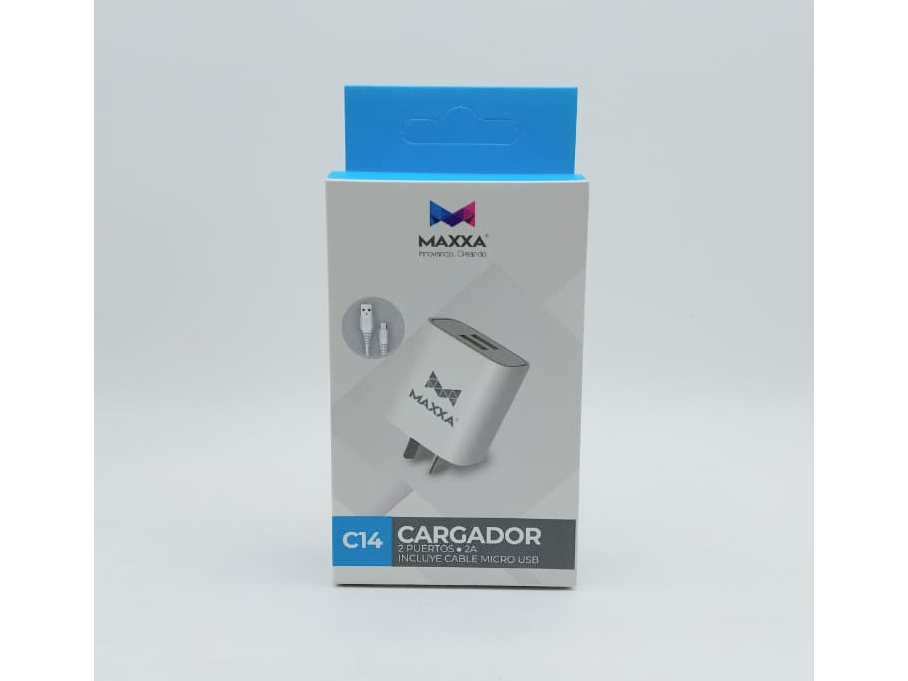 CARGADORES MAXXA 110V-240V 2 PUERTOS USB 2AMP PARED  MAXXA C14 CAR+CAB/V8