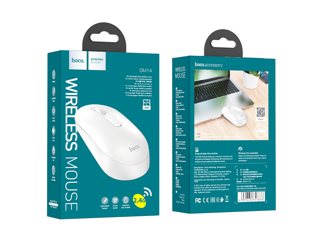 MOUSE HOCO GM14 PLATINUM 2.4G WIRELESS BLANCO