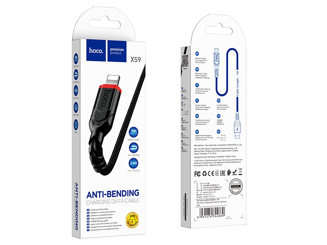 CABLES HOCO LIGHTNING USB TIPO C HOCO X59 VICTORY PD NEGRO 1 M