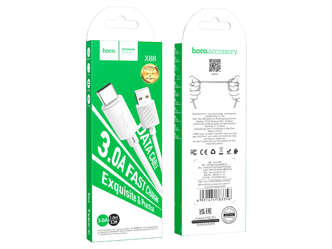 CABLES HOCO USB TIPO C USB 2.0 HOCO X88 3A BLANCO 1 M