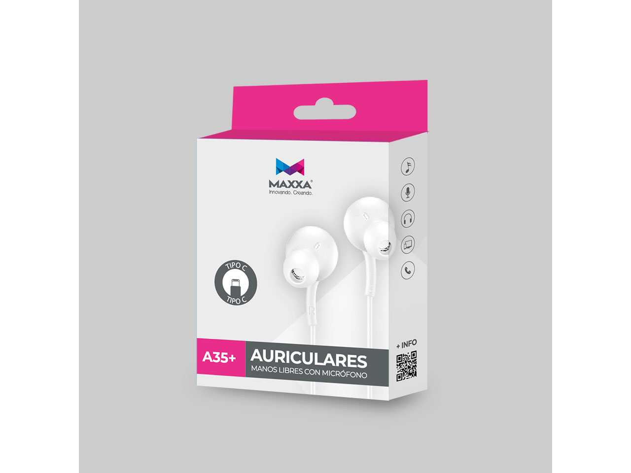 AURICULARES MAXXA  A35+ INEAR TIPO C NEGRO
