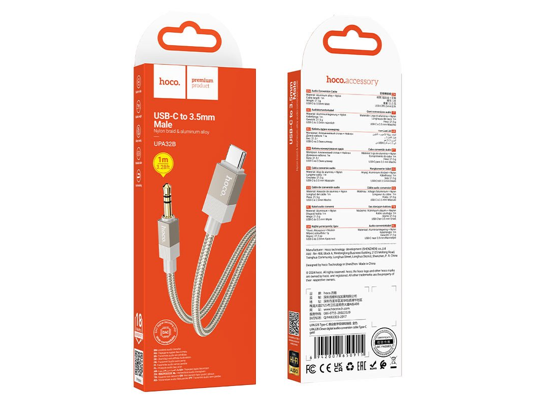 CABLE HOCO PLUG 3.5 USB TIPO C HOCO UPA32 CLEVER DORADO 1 M