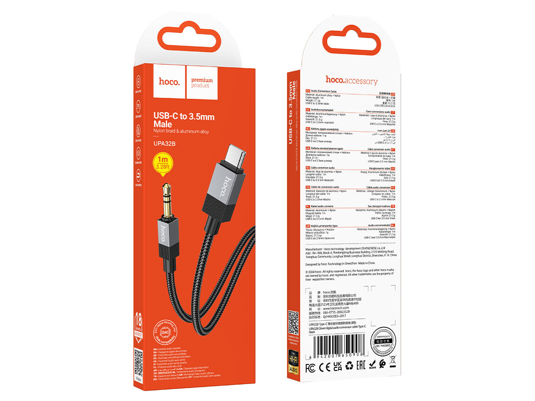 CABLE HOCO PLUG 3.5 USB TIPO C HOCO UPA32 CLEVER NEGRO 1 M
