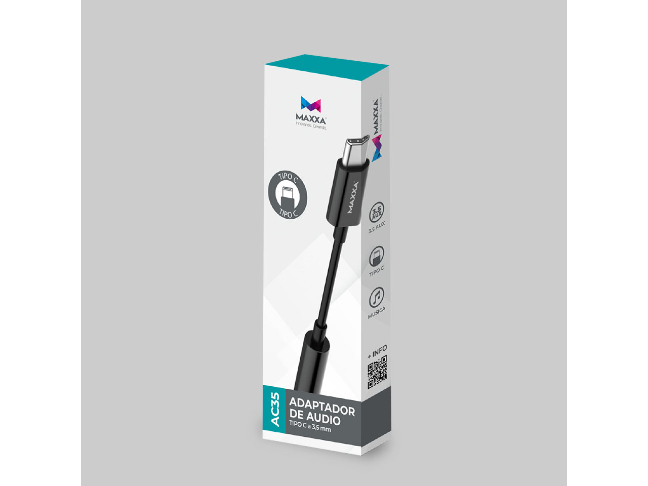 CABLES MAXXA USB TIPO C PLUG 3.5 FEMALE MAXXA AC35 TIPO C A 3.5 MM FEMALE NEGRO ADAPTADOR