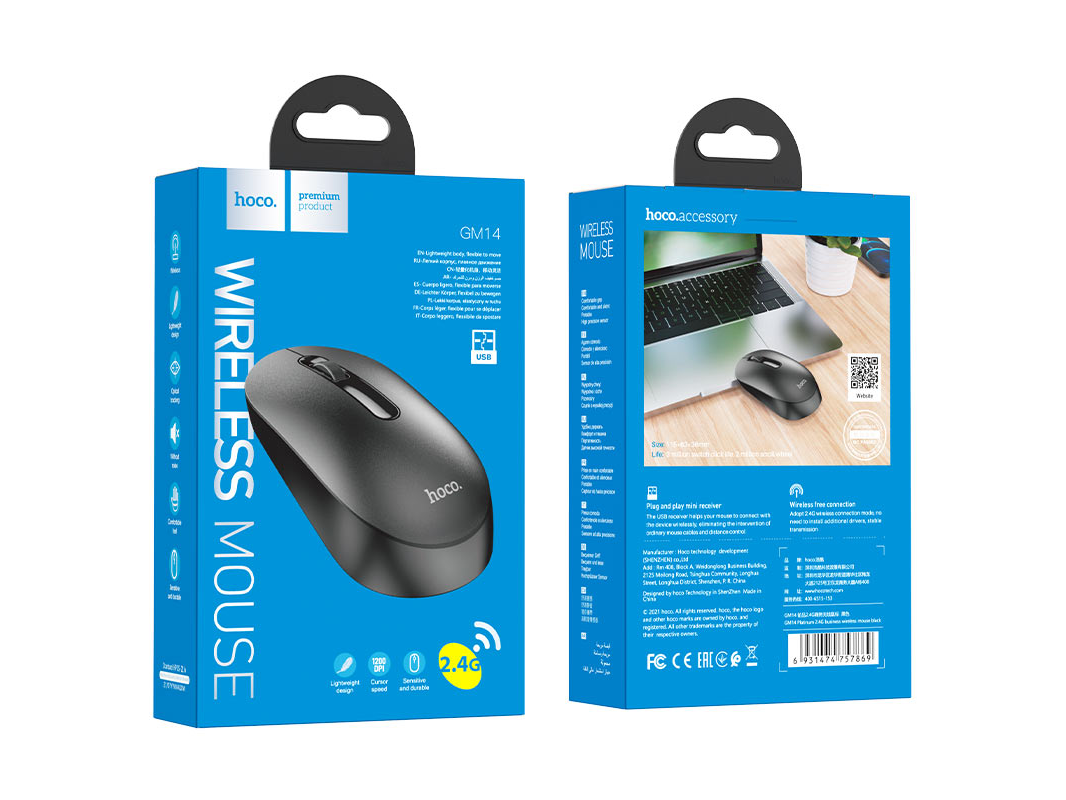 MOUSE HOCO GM14 PLATINUM 2.4G WIRELESS NEGRO
