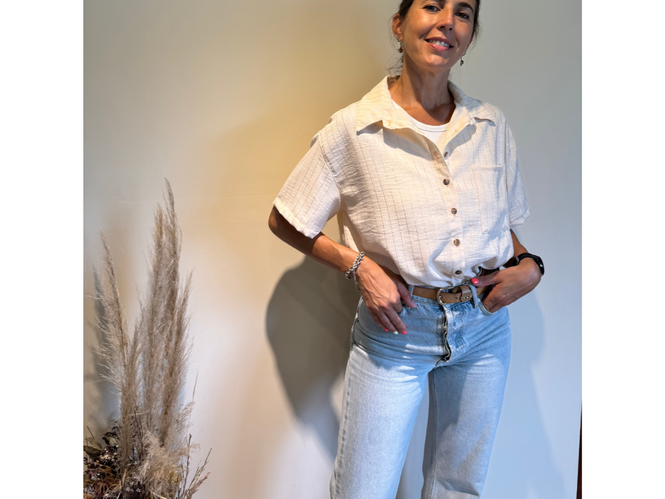 CAMISA MALVA -LINEAS PLATEADAS-