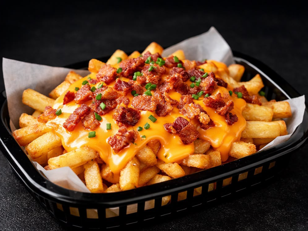 Papas fritas con cheddar y bacon