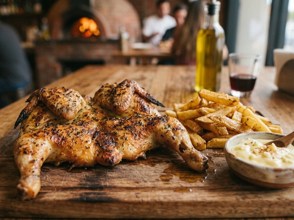 Medio pollo a la leña