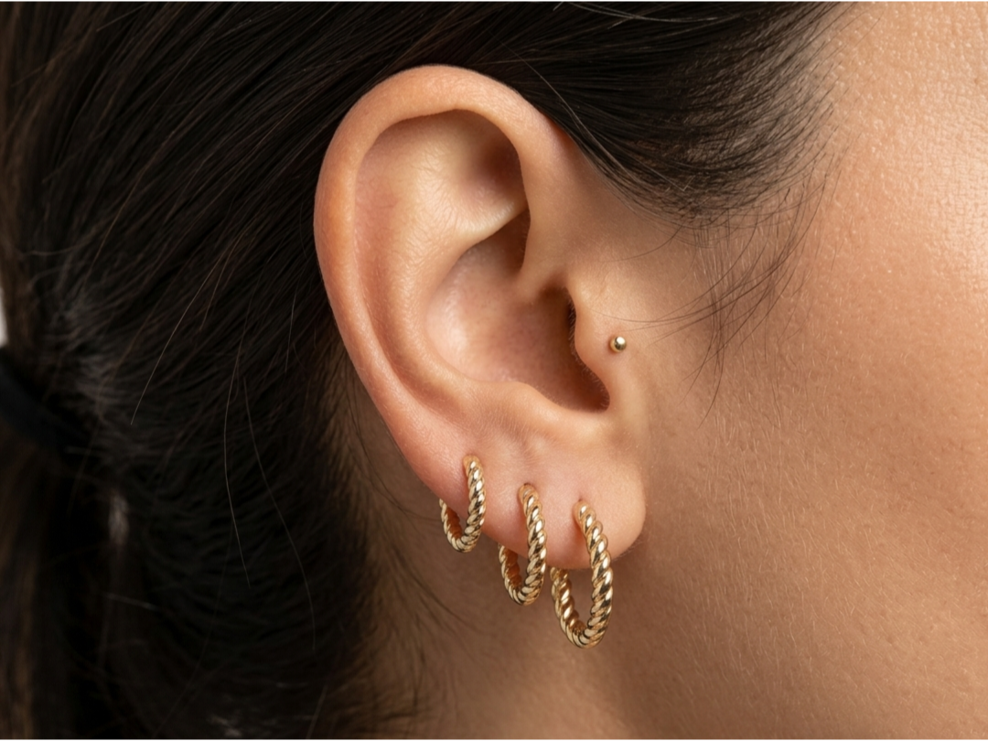 Set de argollas estilo torcido en degrade MC 18k