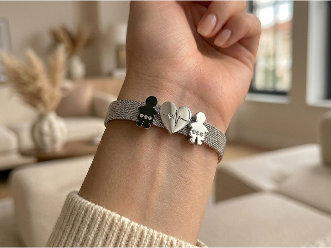Pulsera estilo Pandora dije 2 niños con cardio