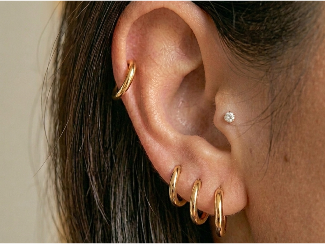 Trio de argollas liso MC baño 18k