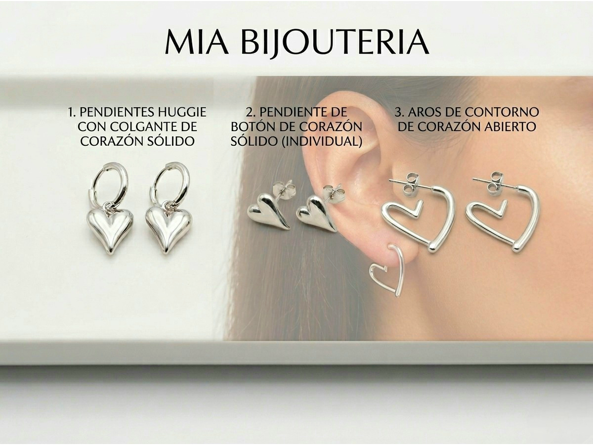 Aros corazón plateado acero inoxidable