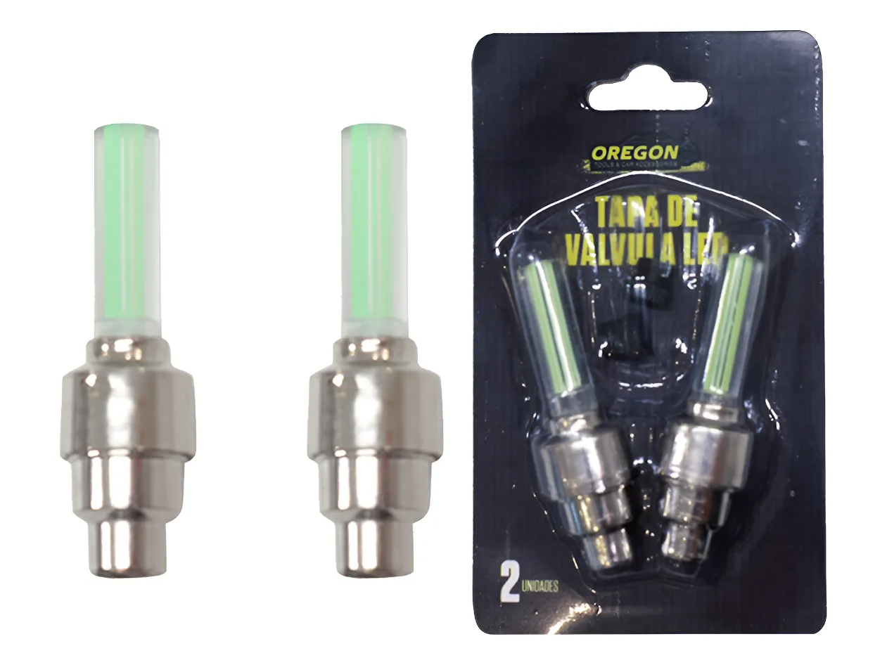 TV014- VERDE/Tapas Válvula Lumínica Bicicleta Moto Auto 2 Unidades Oregon