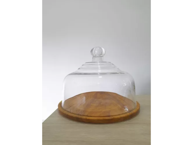 CAMPANA TAPA DE VIDRIO Y BASE DE MADERA 30CM DIAM ALTO 22,5 Cm