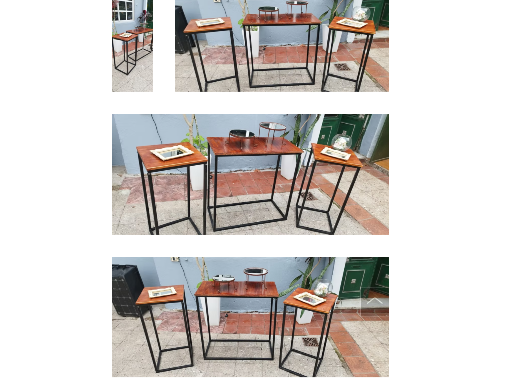 MESAS CANDY BAR DESARMABLE HIERRO Y MADERA (DE FACIL TRASLADO)(son 3 mesas total)