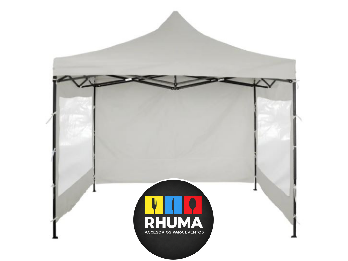 GAZEBO 3x3 ESTRUCTURA DE HIERRO + 3 PAREDES (1 CIEGA/2 VIDRIADAS)Y TECHO FUNDA BLANCO