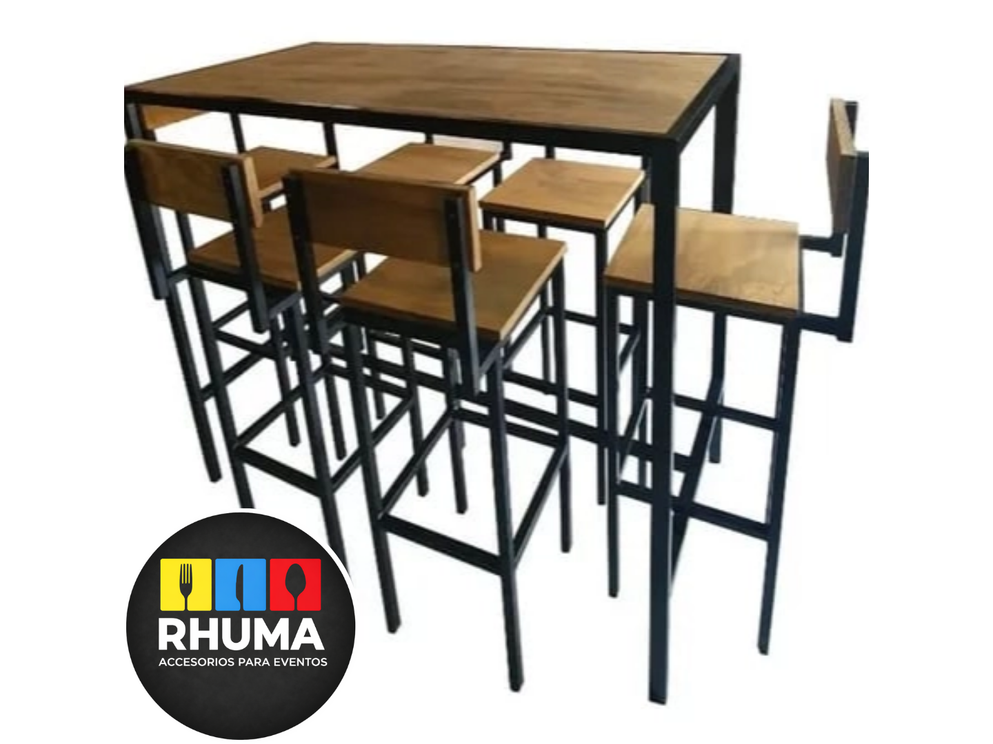 MESA 1,20 X 0,6CM (1,1 DE ALTO) + 6 SILLAS ALTAS CON RESPALDO