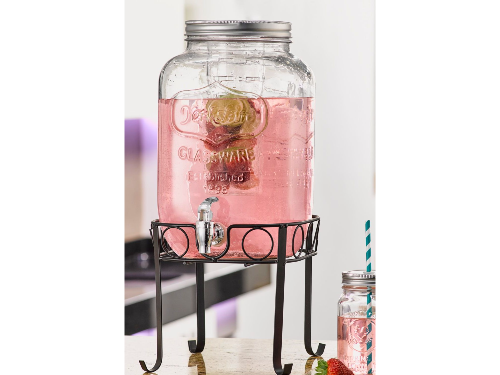 DISPENSER PARA AGUA/JUGOS 8LITROS (VIDRIO CON PIE DE HIERRO)