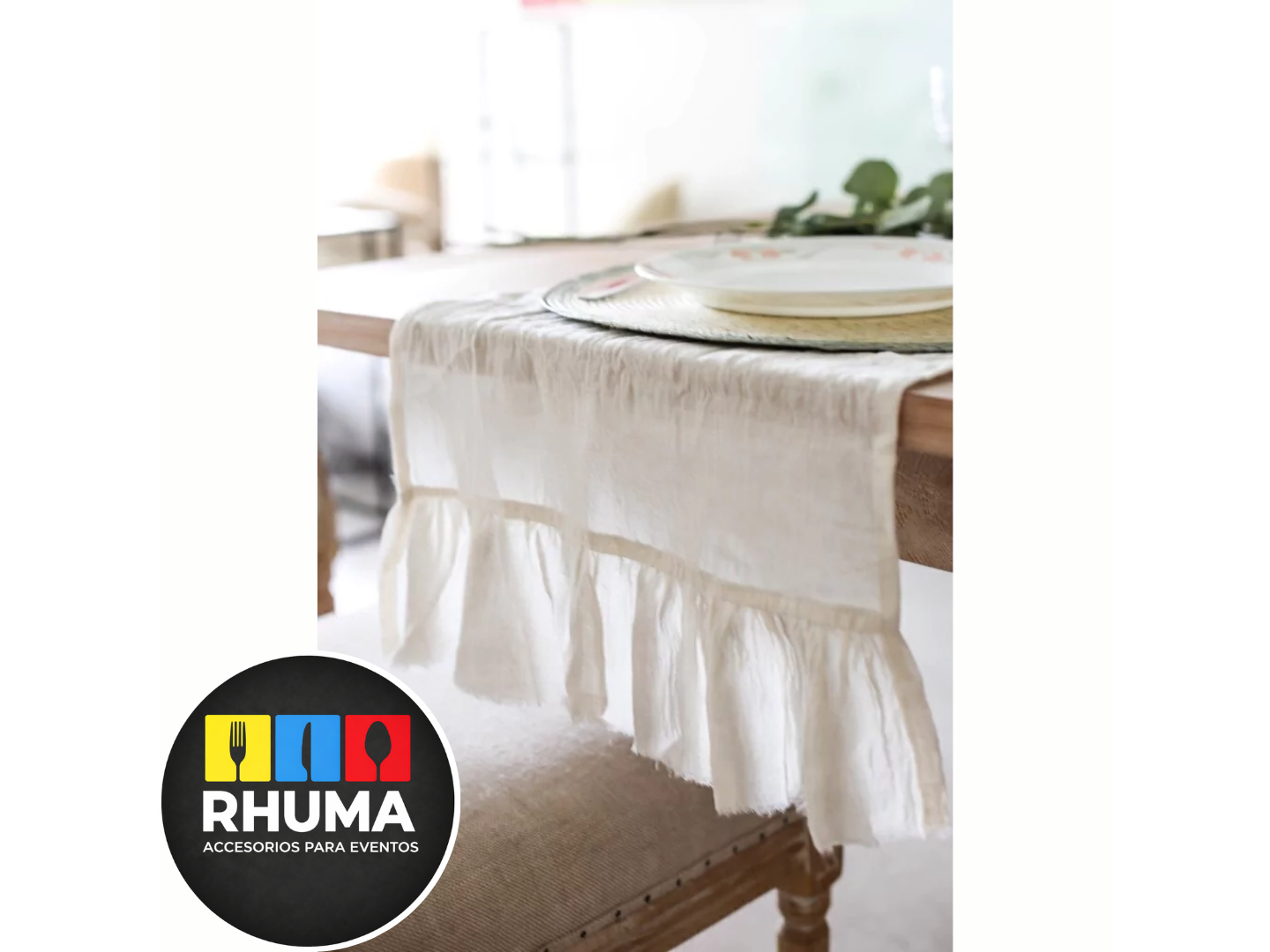 CAMINO DE MESA BEIGE TUSOR CON VOLADO 2,40 X 0,40