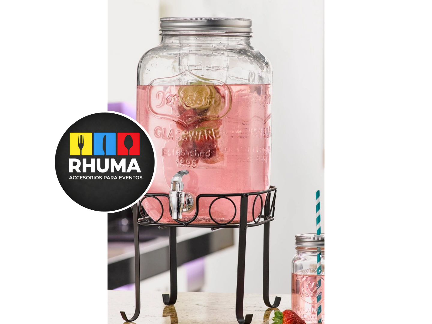 DISPENSER PARA AGUA/JUGOS 8LITROS (VIDRIO CON PIE DE HIERRO)