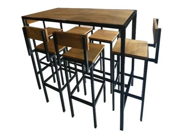 MESA 1,20 X 0,6CM (1,1 DE ALTO) + 6 SILLAS ALTAS CON RESPALDO