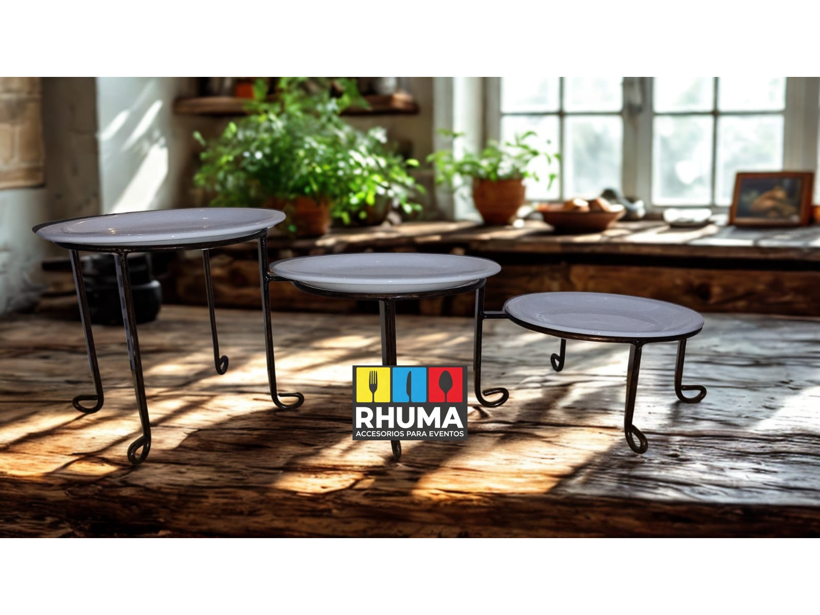 Exhibidor 3 niveles (Horizontal)  Buffet Postres Desayuno Brunch Muffin / (con 3 platos de 25cm)