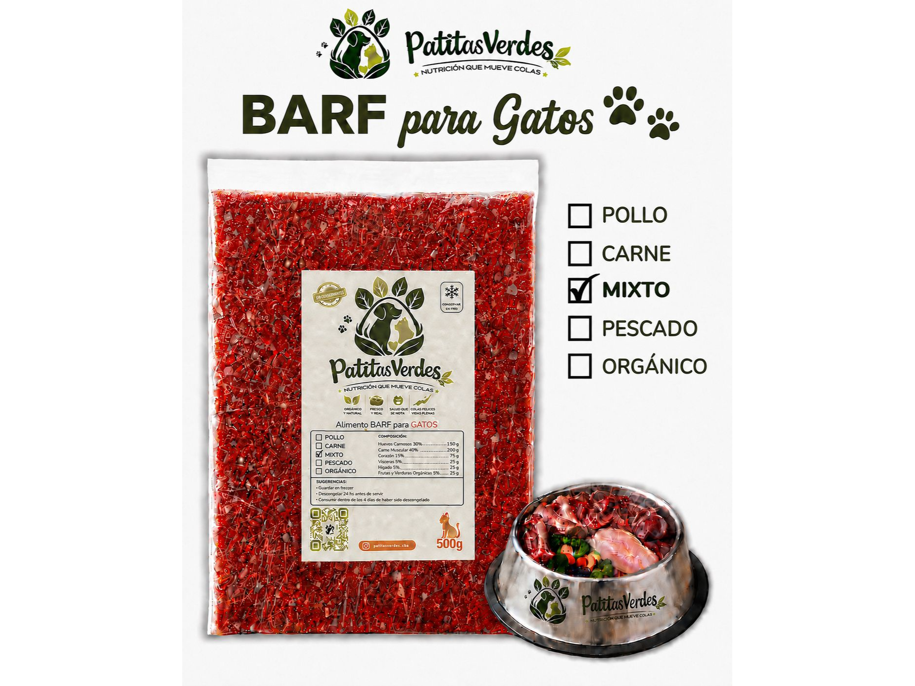 VIANDA BARF MIX DE POLLO Y CARNE PARA GATOS