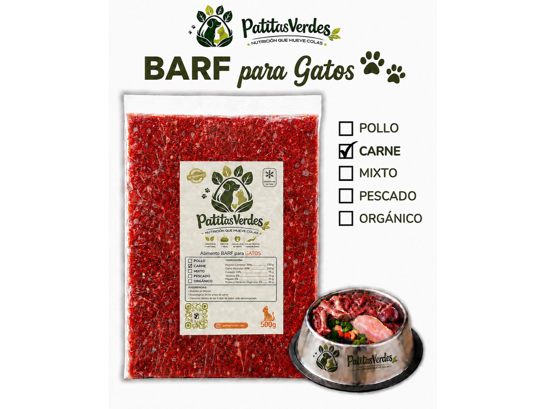 VIANDA BARF DE CARNE PARA GATOS