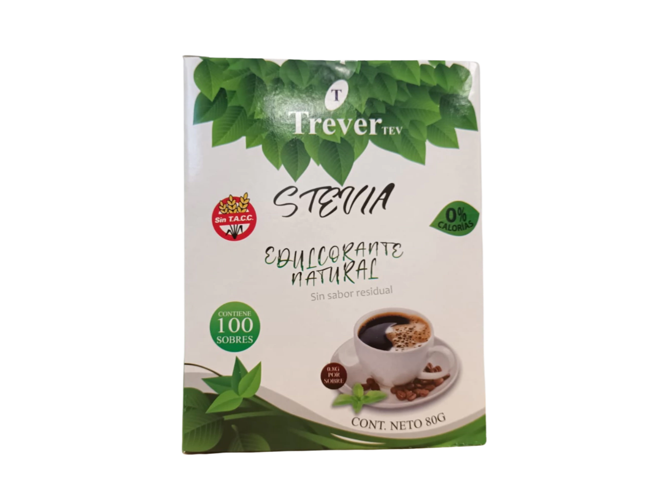 Edulcorante Natural Stevia 80g (100 sobres de 0.8g) TREVER