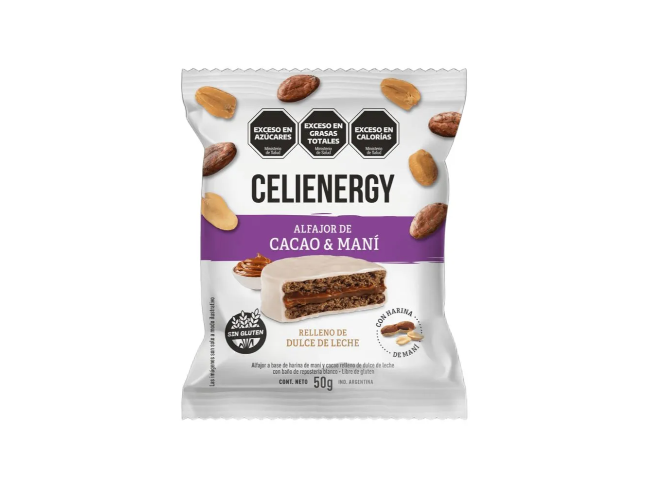 Alfajor de Cacao y Maní relleno de Dulce de Leche CELIENERGY