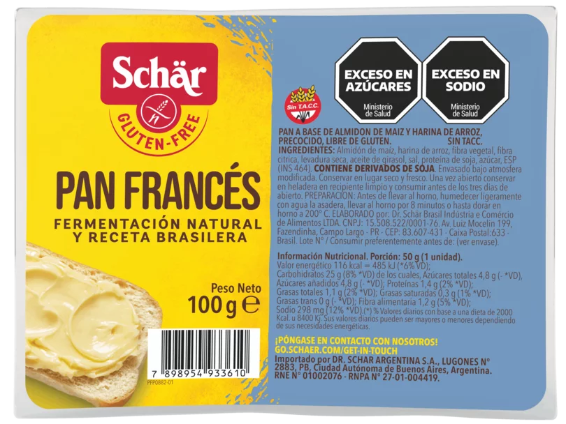 Pan Francés SIN GLUTEN, SIN LACTOSA 100g SCHAR