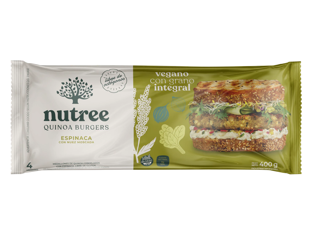 Hamburguesas Vegetales x4u sabor Espinaca con Nuez Moscada SIN GLUTEN NUTREE
