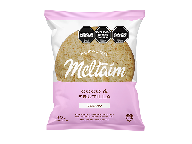 Alfajor de Coco relleno con Crema de Frutilla MELTAIM