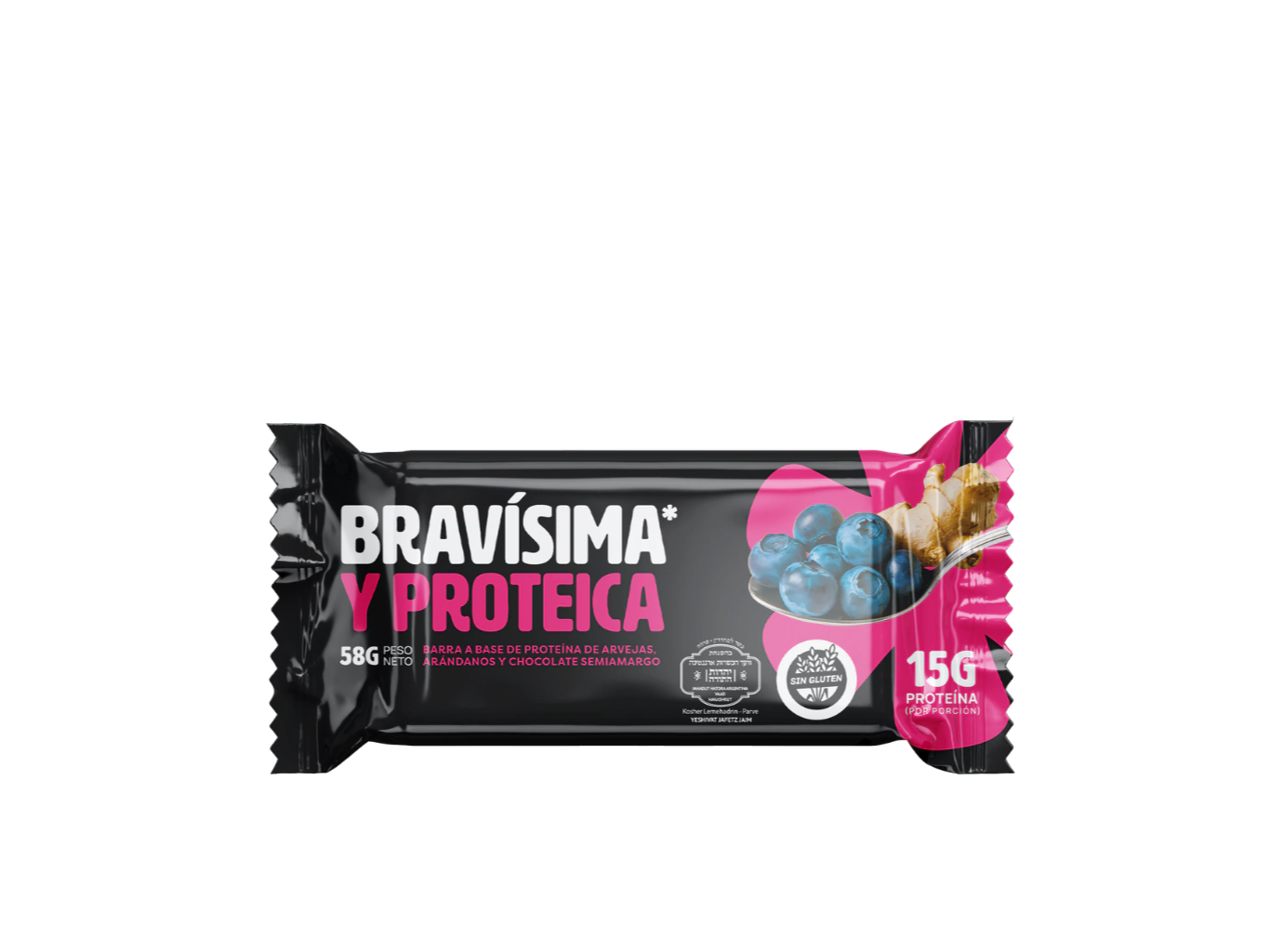 Barra Proteica de Arvejas, Arándanos y Chocolate Semiamargo 58g BRAVA