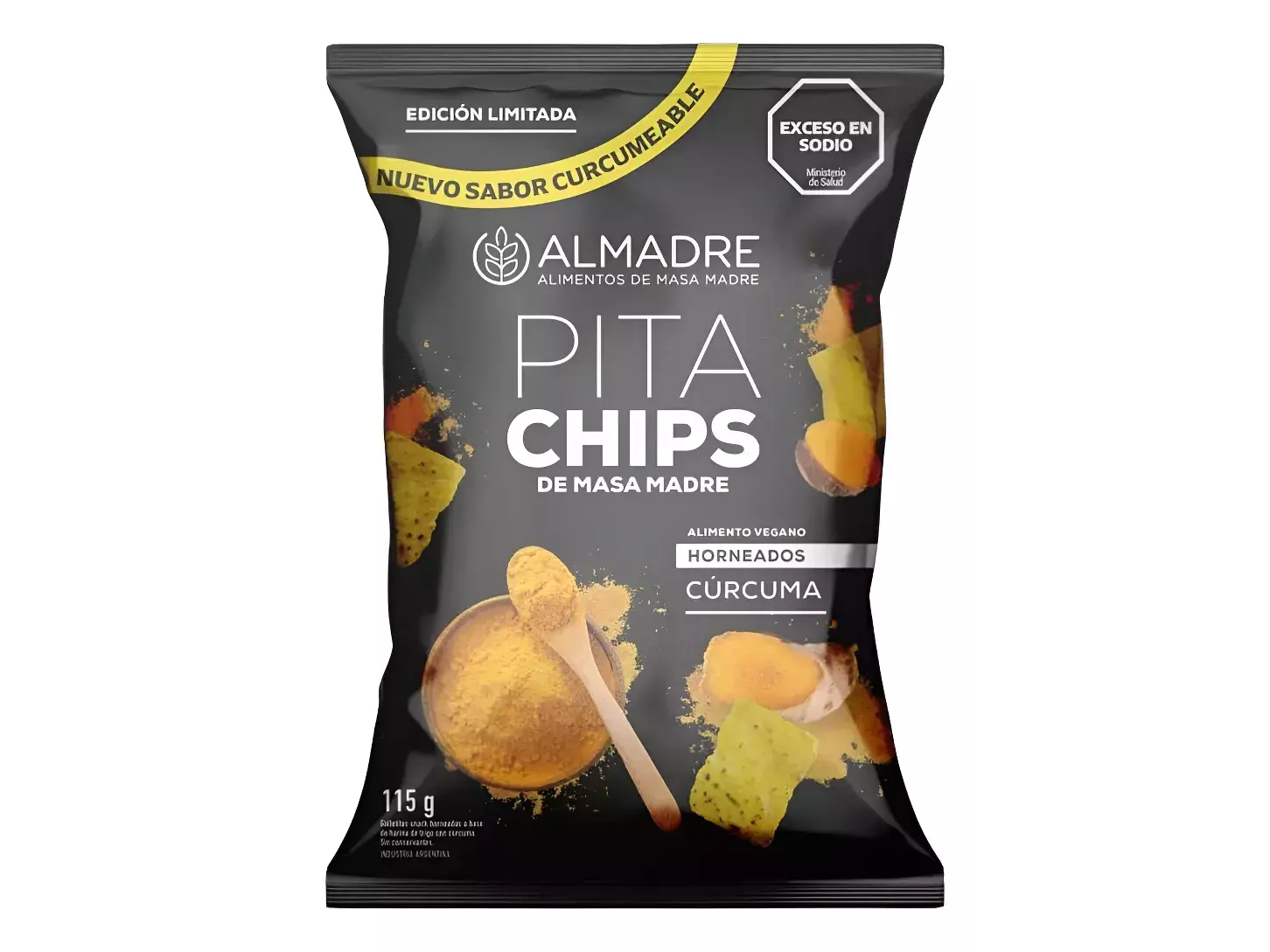 Pita Chips de Masa Madre horneados de Cúrcuma 115g ALMADRE