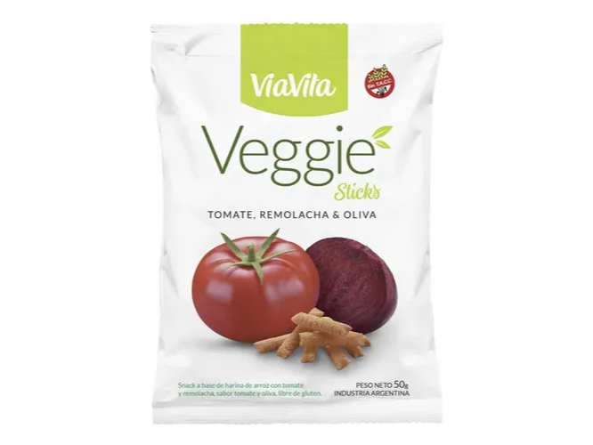 Sticks de Harina de Arroz sabor Tomate, Remolacha y Oliva 50g VIAVITA
