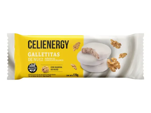 Galletita de Nuez bañada en chocolate blanco x 170g CELIENERGY