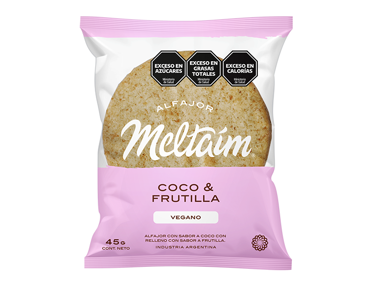 Alfajor de Coco relleno con Crema de Frutillas MELTAIM