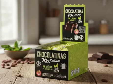 Chocolatinas 70% Cacao c/stevia x 5g COLONIAL