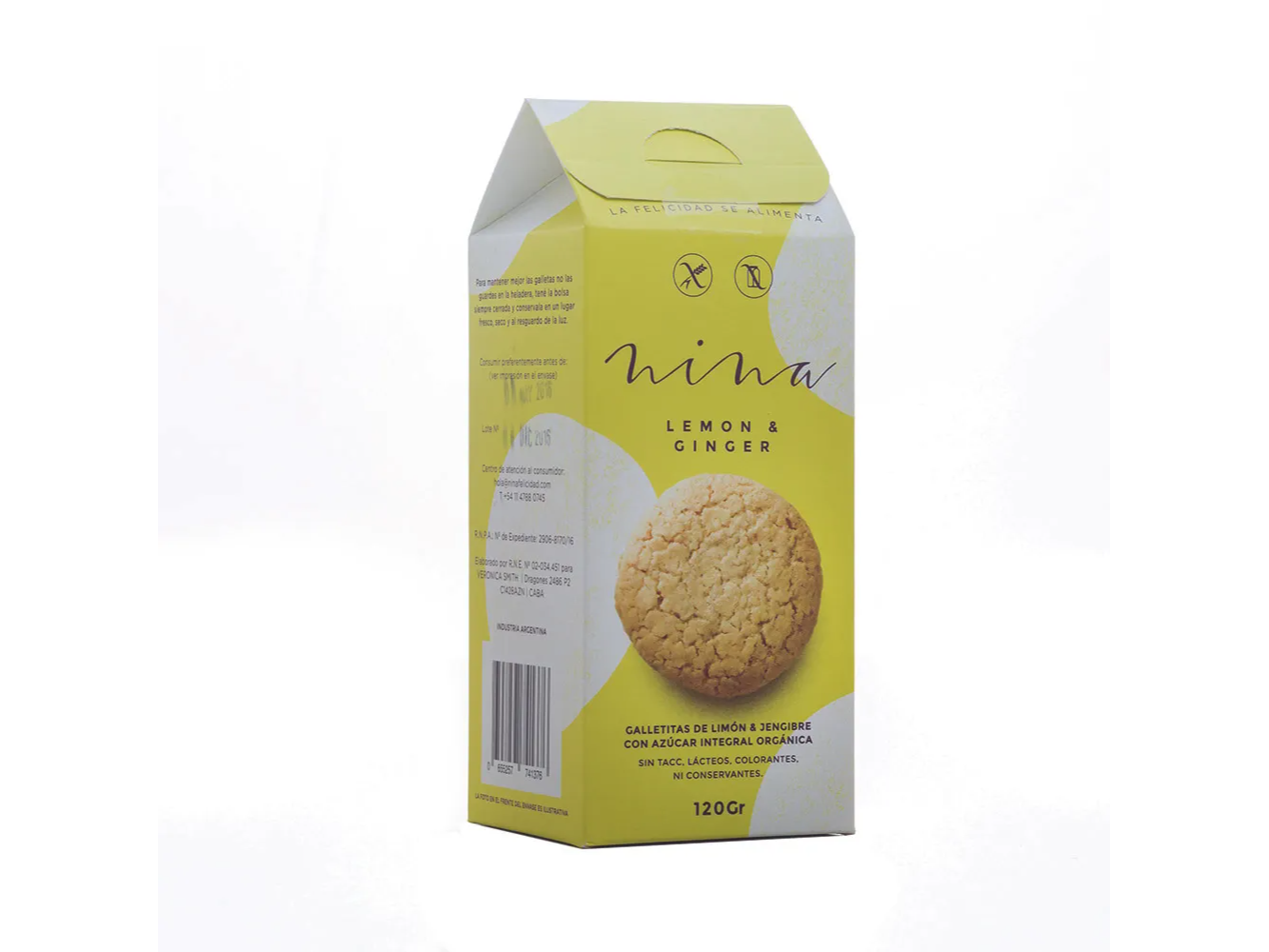 NINA LEMON SUGAR FREE  SIN LACTOSA Galletitas dietéticas de limón y jengibre x 120grs