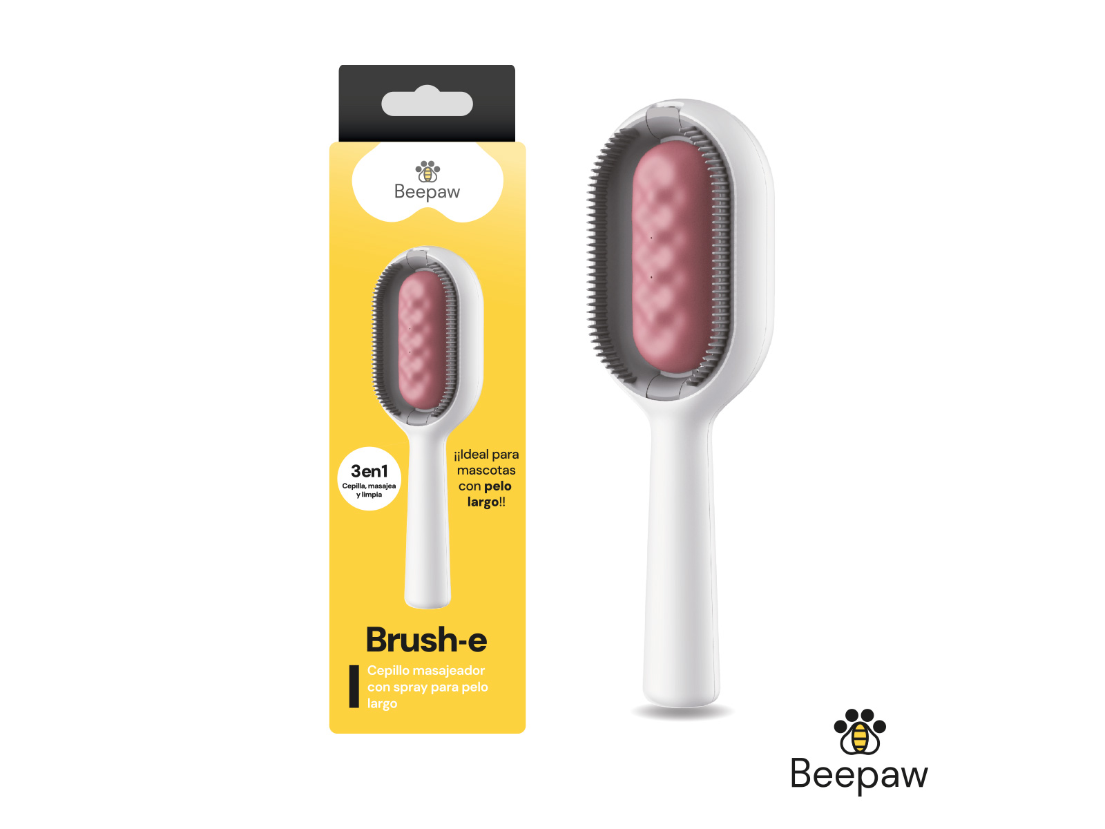 CEPILLO BEEPAW CON CERDAS BRUSH-E PARA PELO LARGO ROSA