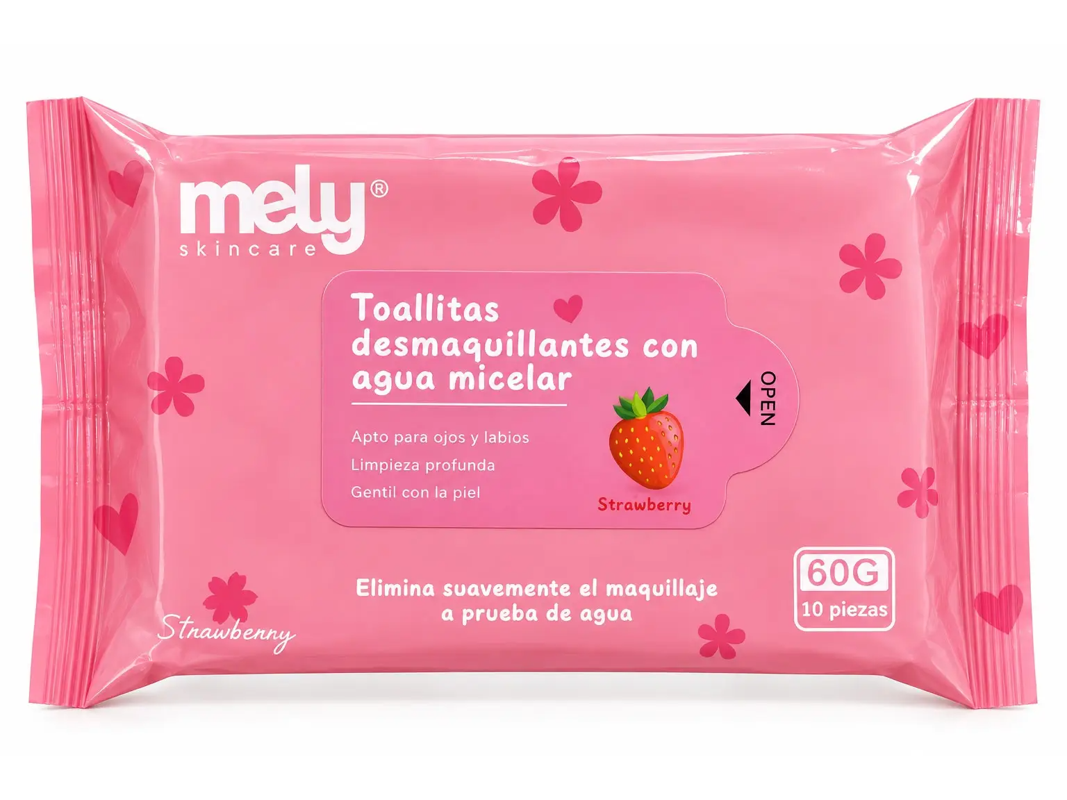 TOALLITAS DESMAQUILLANTE CON AGUA MICELAR FRUTILLA