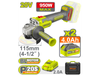 Amoladora Angular 20V BL 950W 9000rpm 115mm (MALETIN, CARGADOR, Y 2 BATERIAS 4Ah)