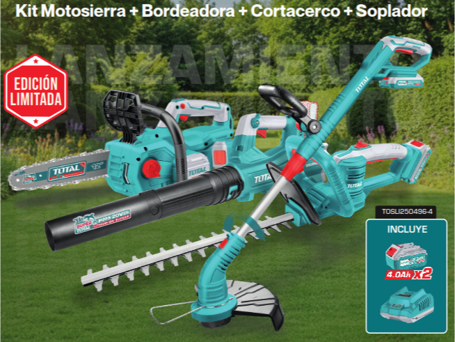 Kit Motosierra + Bordeadora + Cortacerco + Soplador