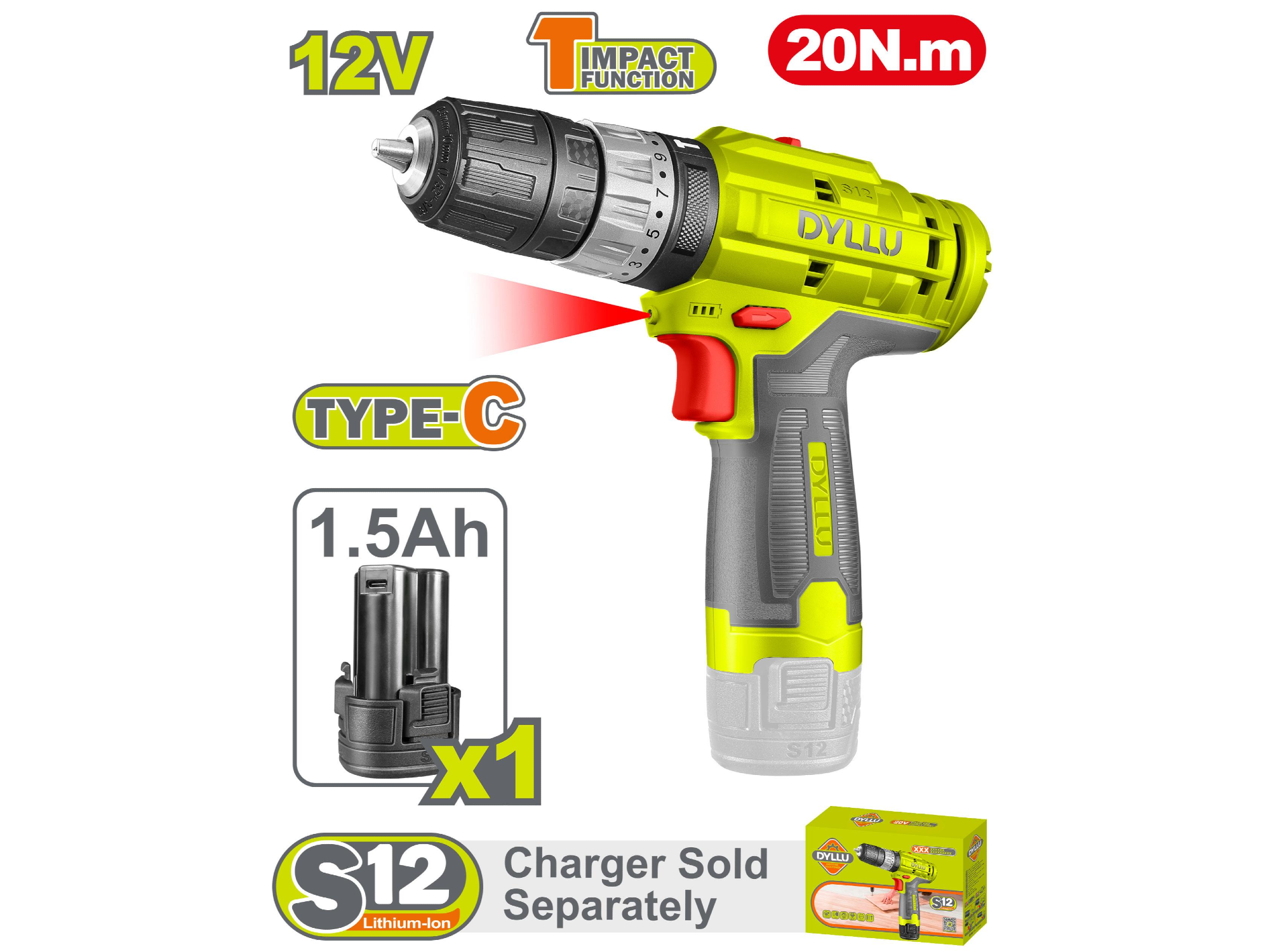 Taladro Percutor Inalambrico 1500rpm 12v DTCDS540