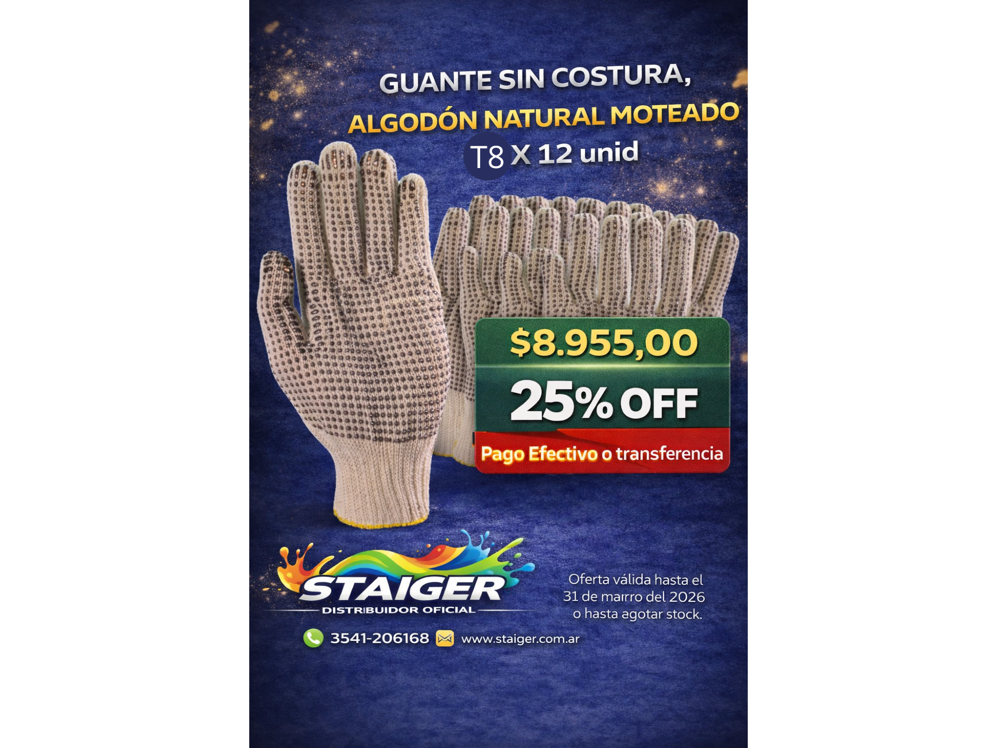 Guante sin costura Moteado - T8 - Pack 12 unid