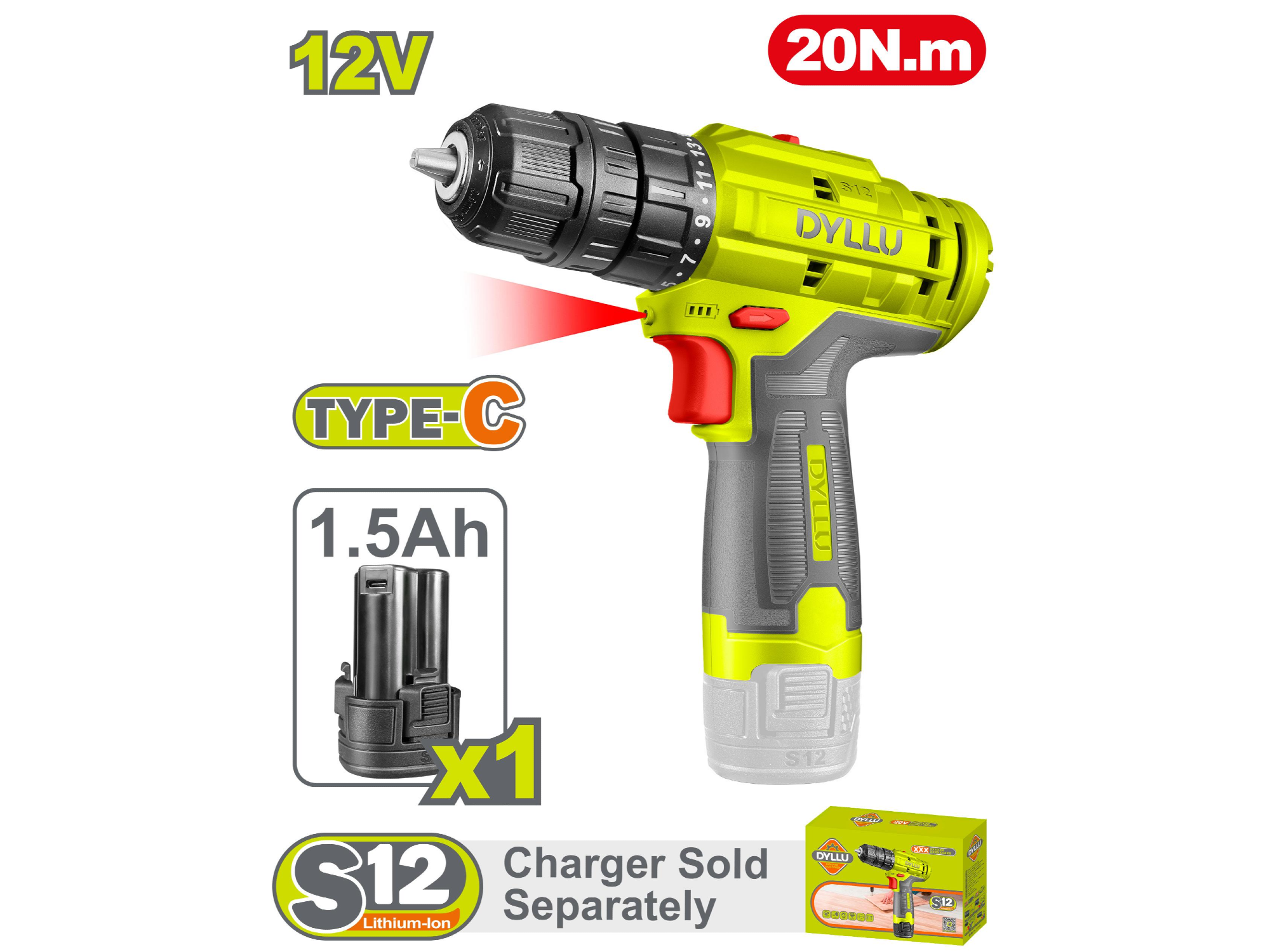 Taladro Inalambrico 1500rpm 12v DTCDS520