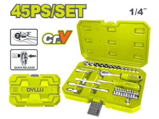 Set de llave Crique y Bocallaves 1/4" 45pcs