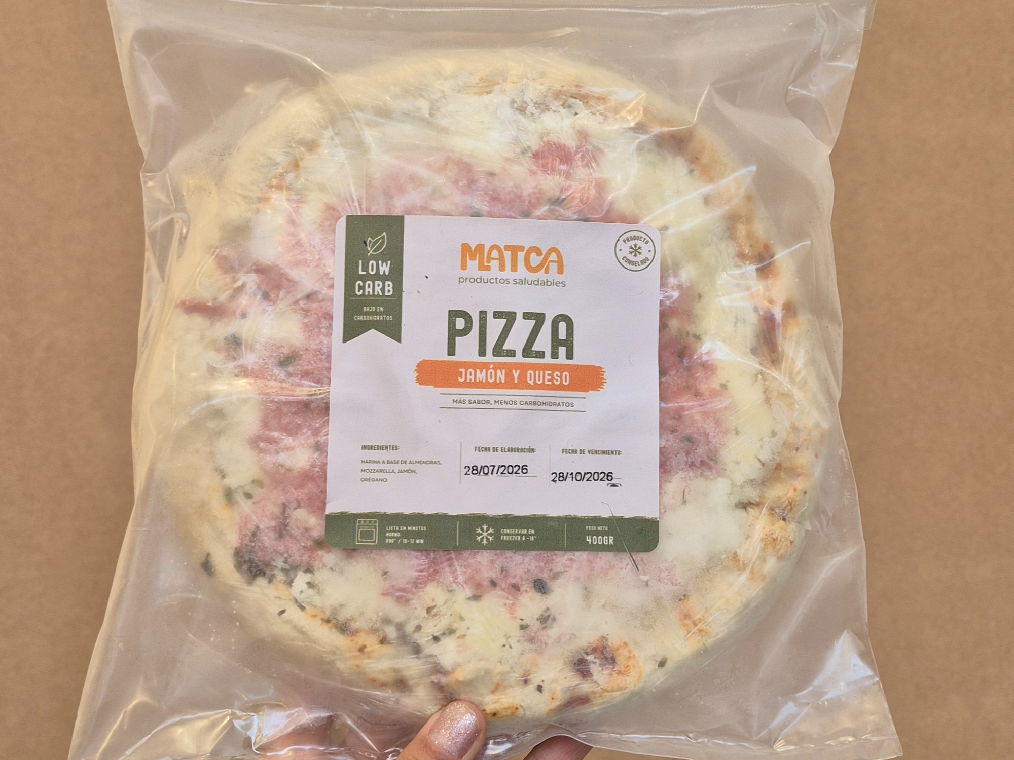 Pizza low carb jamon y queso